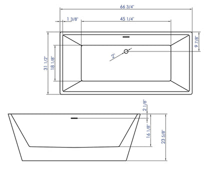 ALFI brand  AB8832 67 inch White Rectangular Acrylic Free Standing Soaking Bathtub