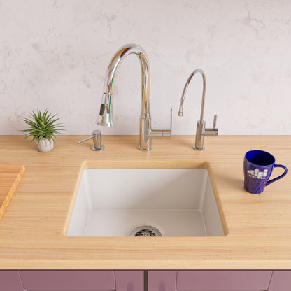 ALFI brand  AB2017 20" White Single Bowl Fireclay Undermount Kitchen Sink