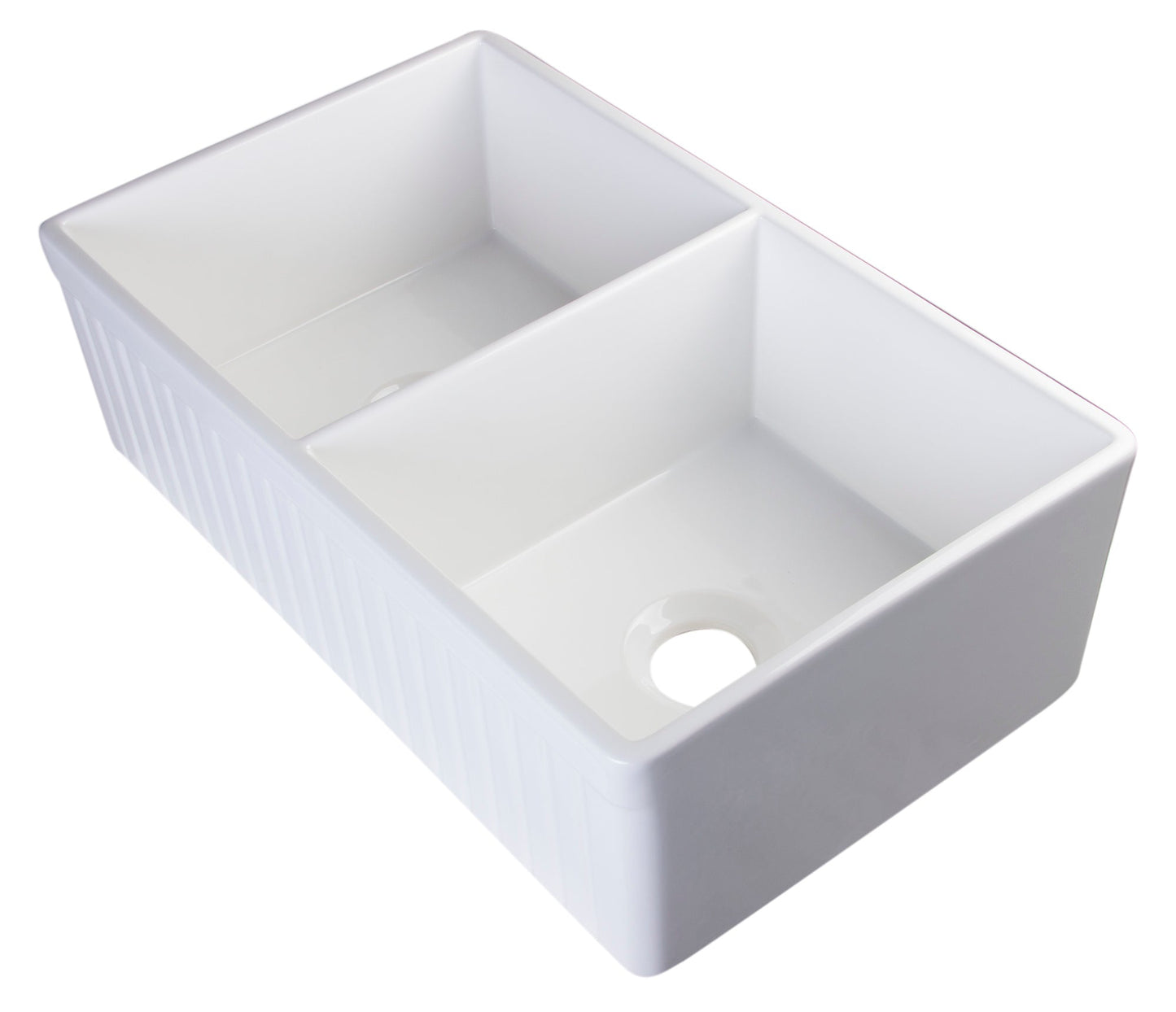 ALFI brand AB537 AB537-W White 32" Fluted Apron Double Bowl Fireclay Farmhouse Kitchen Sink