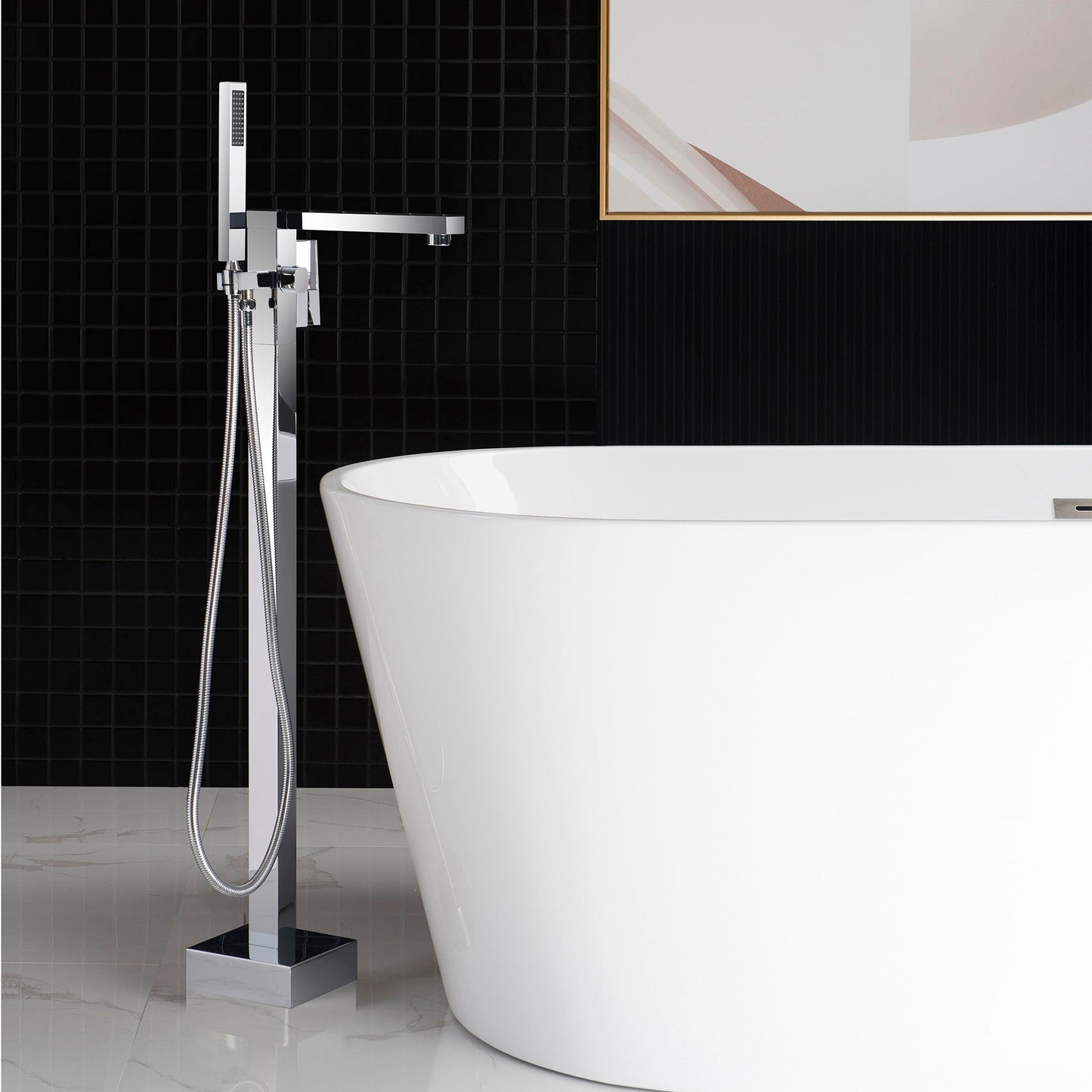 WOODBRIDGE F0003BN Contemporary Single Handle Floor Mount Freestanding Tub Filler Faucet with Hand shower