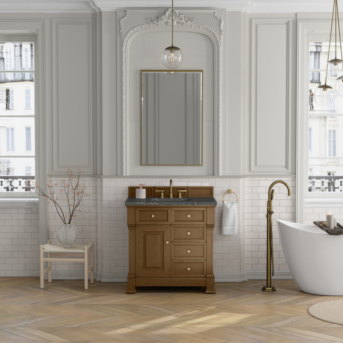 James Martin 547-V36 Brookfield 36” Single Vanity – Black Onyx / Honey Oak / Pearl Charcoal