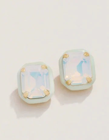 Clara Window Stud Earrings - White Opal