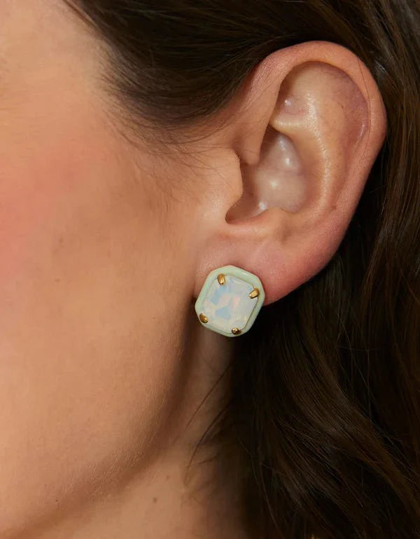 Clara Window Stud Earrings - White Opal