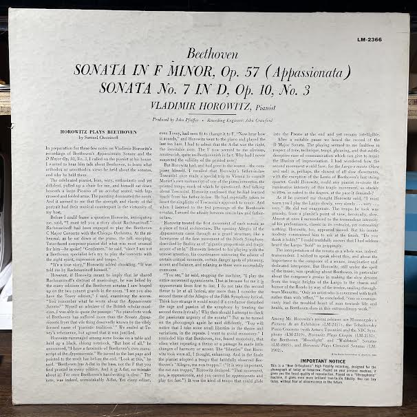 Sonata In F Minor, Op. 57 / Sonata No. 7 In D, Op. 10, No. 3 (VINYL) | Near Mint (NM or M-) Excellent+ (EX+)