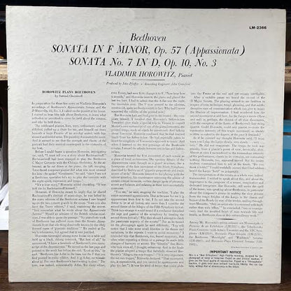 Sonata In F Minor, Op. 57 / Sonata No. 7 In D, Op. 10, No. 3 (VINYL) | Near Mint (NM or M-) Excellent+ (EX+)
