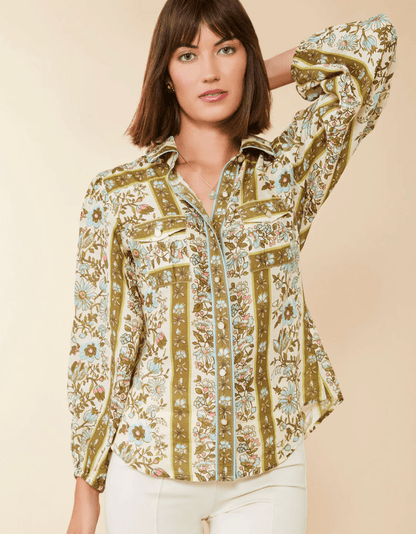 Claudette Blouse Mystic Moss Flower
