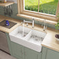 ALFI brand AB512 AB512-W White 32" Double Bowl Lip Apron Fireclay Farmhouse Kitchen Sink with 1 3/4" Lip