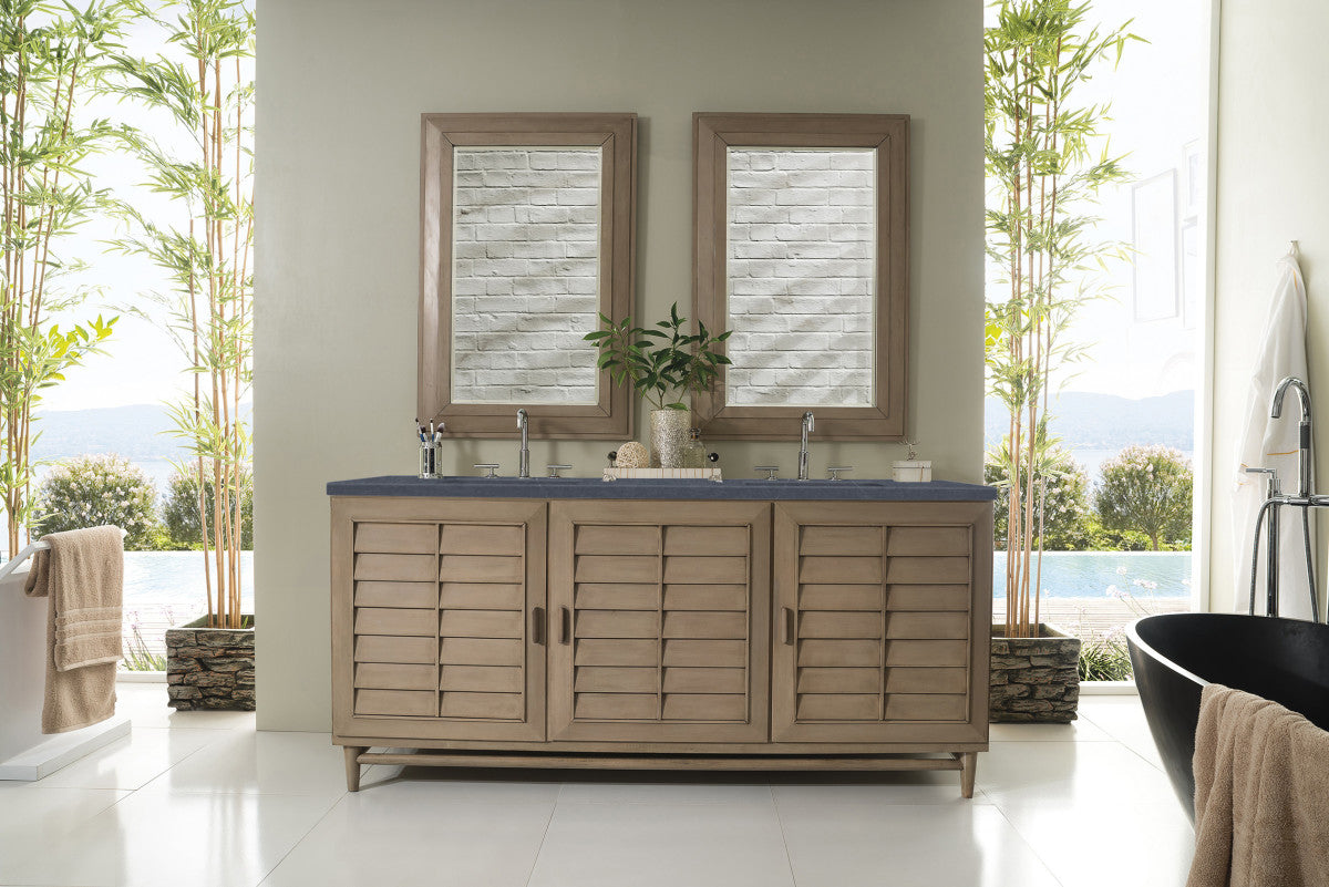 Portland 72" Double Vanity Cabinet, Whitewashed Walnut