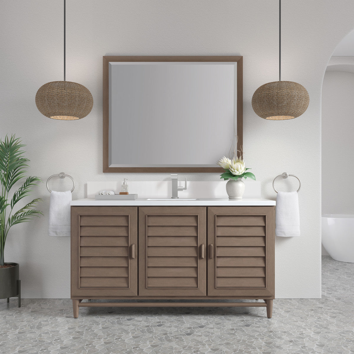 Portland 60" Single Vanity Cabinet, Whitewashed Walnut