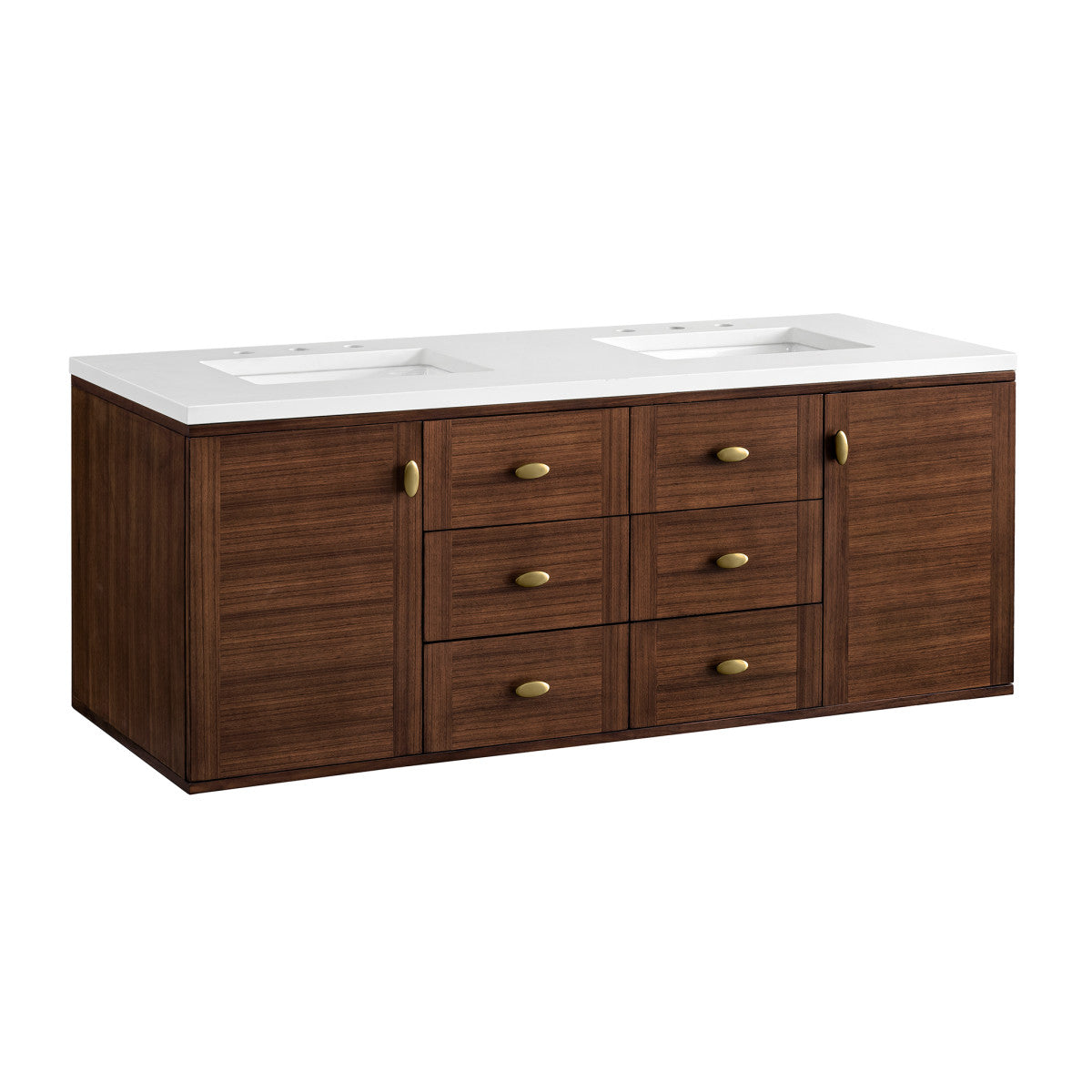 Amberly 60" Double Vanity Cabinet, Mid-Century Walnut