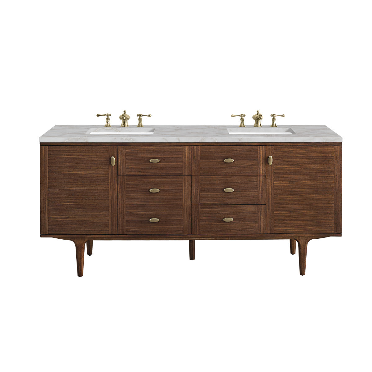 Amberly 72" Double Vanity Cabinet, Mid-Century Walnut