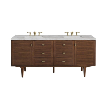 Amberly 72" Double Vanity Cabinet, Mid-Century Walnut