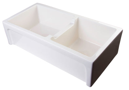 ALFI brand AB3618ARCH Arched Apron Thick Wall Fireclay Double Bowl Farm Sink