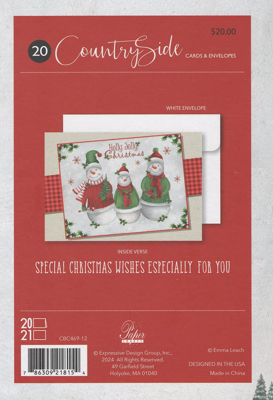 Countryside Christmas Boxed Cards - Set of 20 - Holly Jolly Snowmen