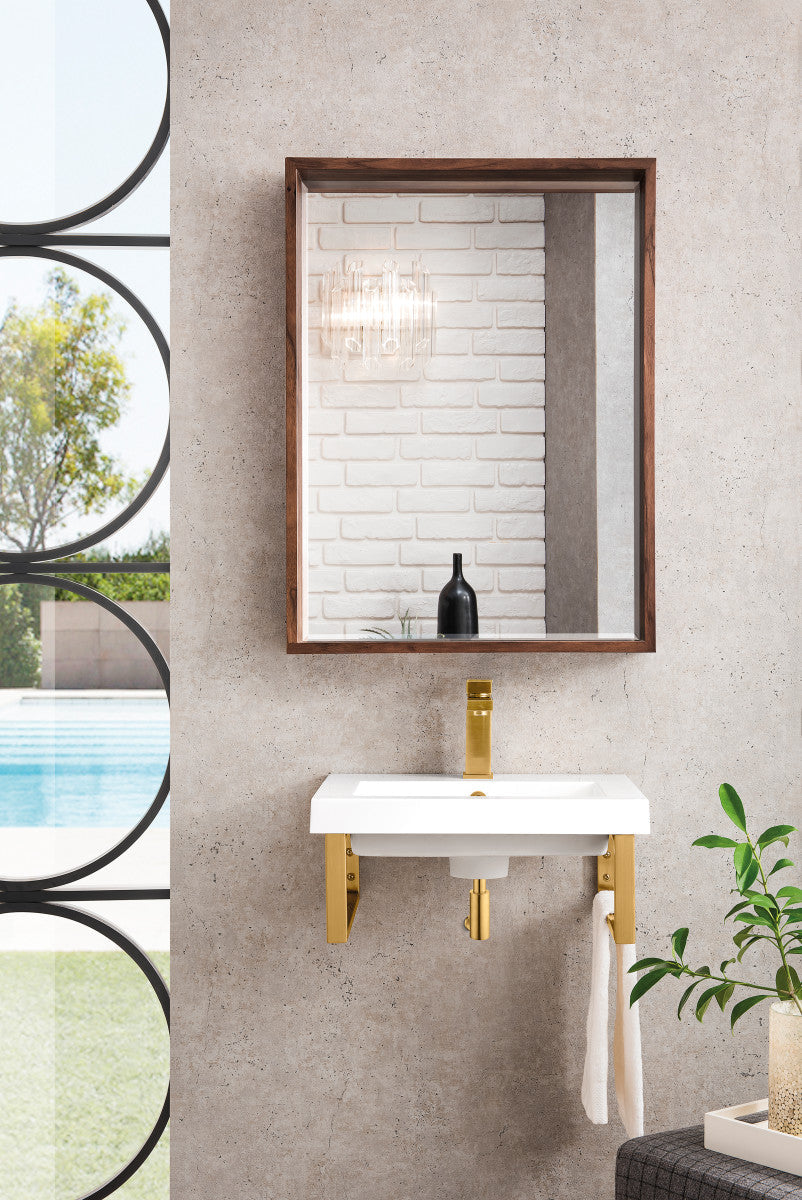 Two Boston 15.25" Wall Brackets, Radiant Gold w/ 20" White Glossy Composite Stone Top