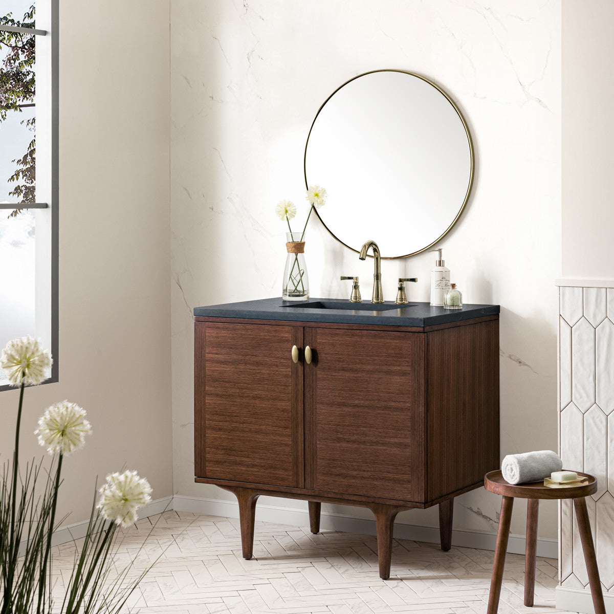 Amberly 36" Single Vanity Cabinet, Mid-Century Walnut