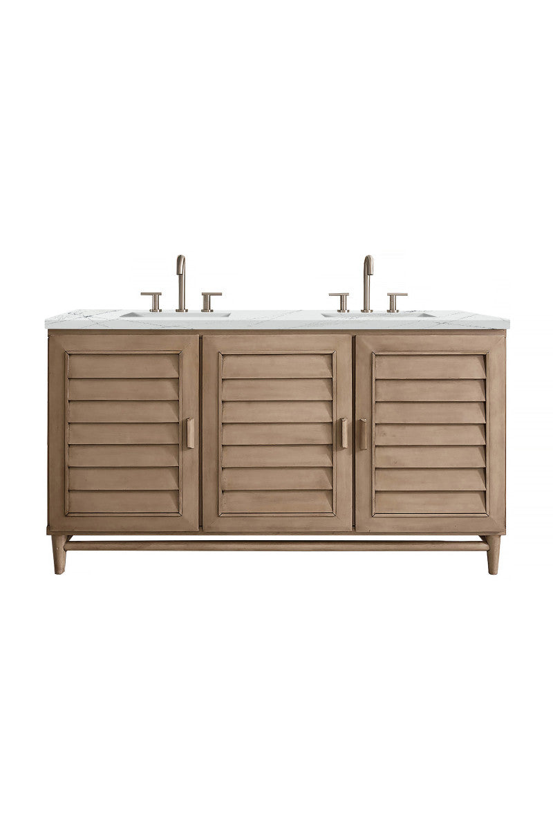 Portland 60" Double Vanity Cabinet, Whitewashed Walnut