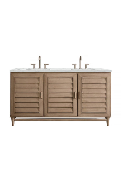 Portland 60" Double Vanity Cabinet, Whitewashed Walnut