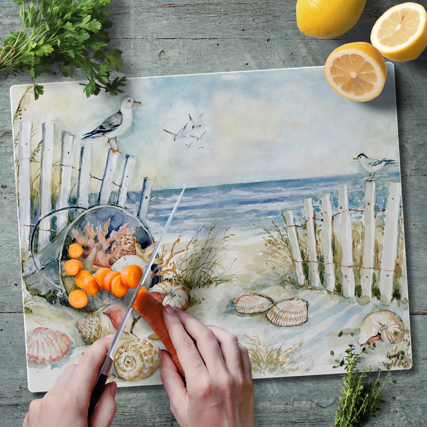Coastal Sanctuary 3mm Tempered Glass Cutting Board
