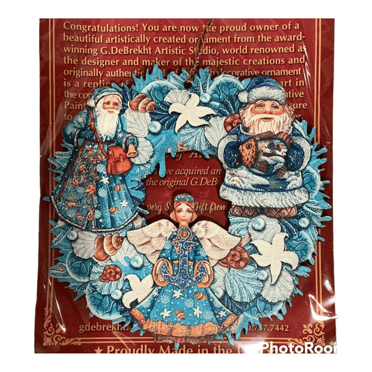 Coastal Santa Wreath Wooden Ornament
