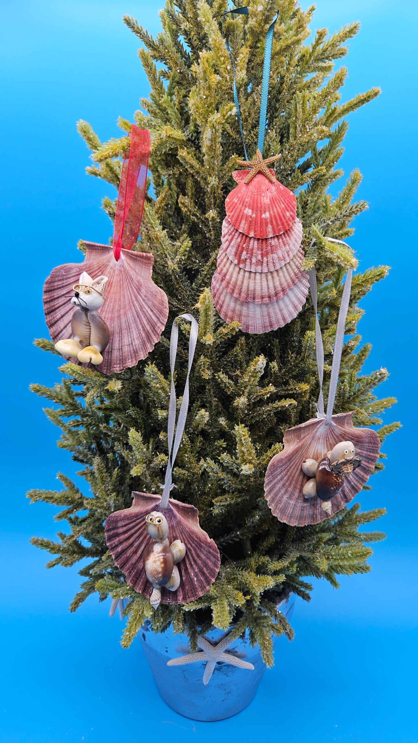 Christmas Ornament – Coastal Scallop Shell Holiday Decor Handmade (Choice of 4 Styles)