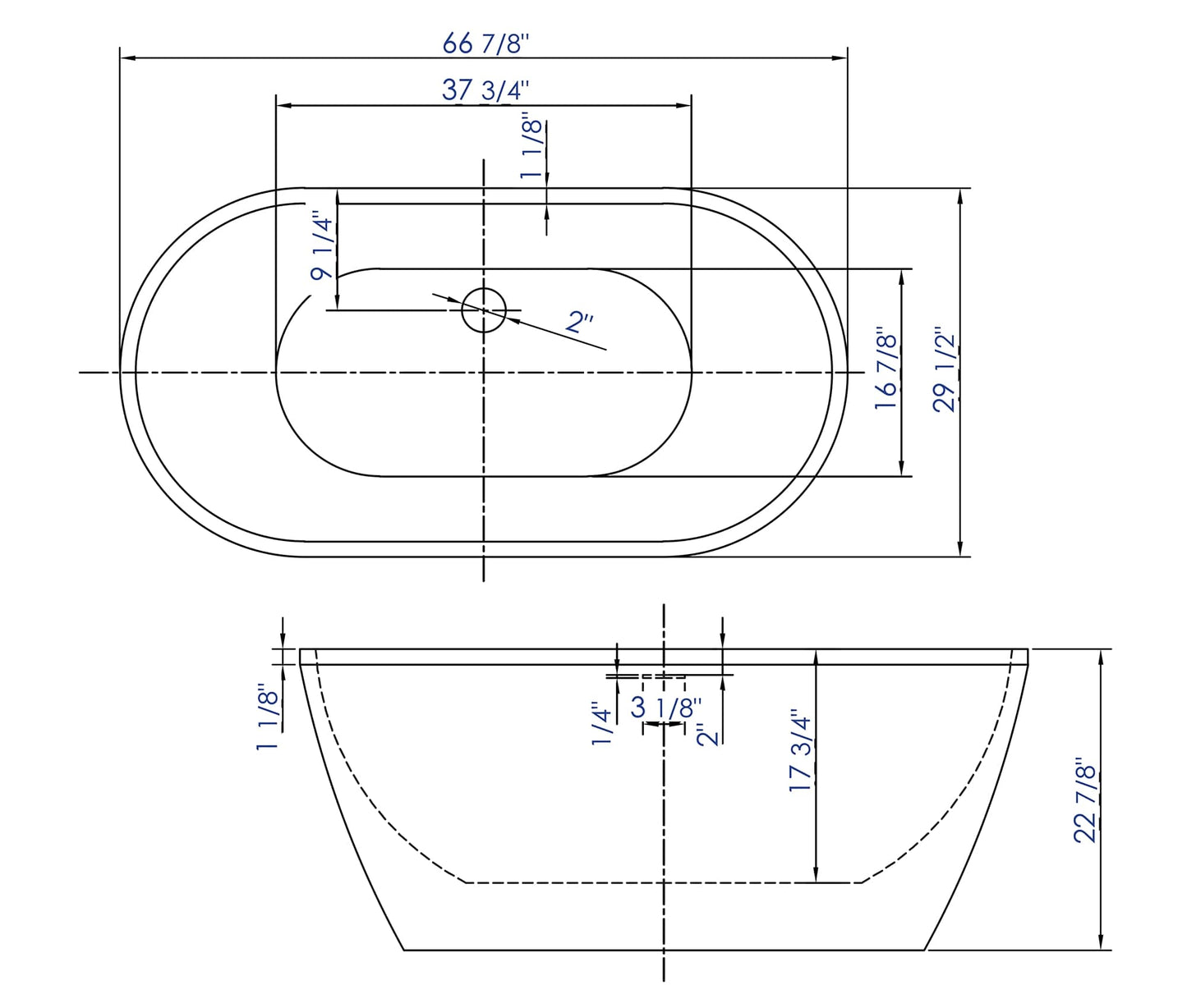 ALFI brand  AB8839 67 inch White Oval Acrylic Free Standing Soaking Bathtub