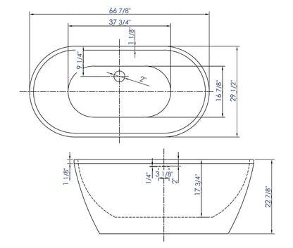 ALFI brand  AB8839 67 inch White Oval Acrylic Free Standing Soaking Bathtub