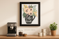 Coffee Break Floral Artwork in Cozy Kitchen Setting