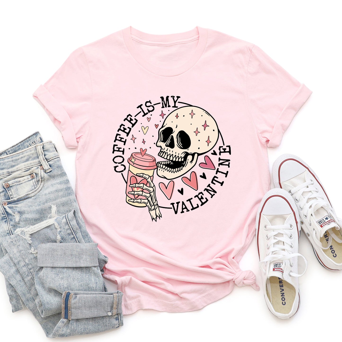 Coffee Is My Valentine, Skeleton, Caffeine, Super Soft Tshirt, Valentine's Day