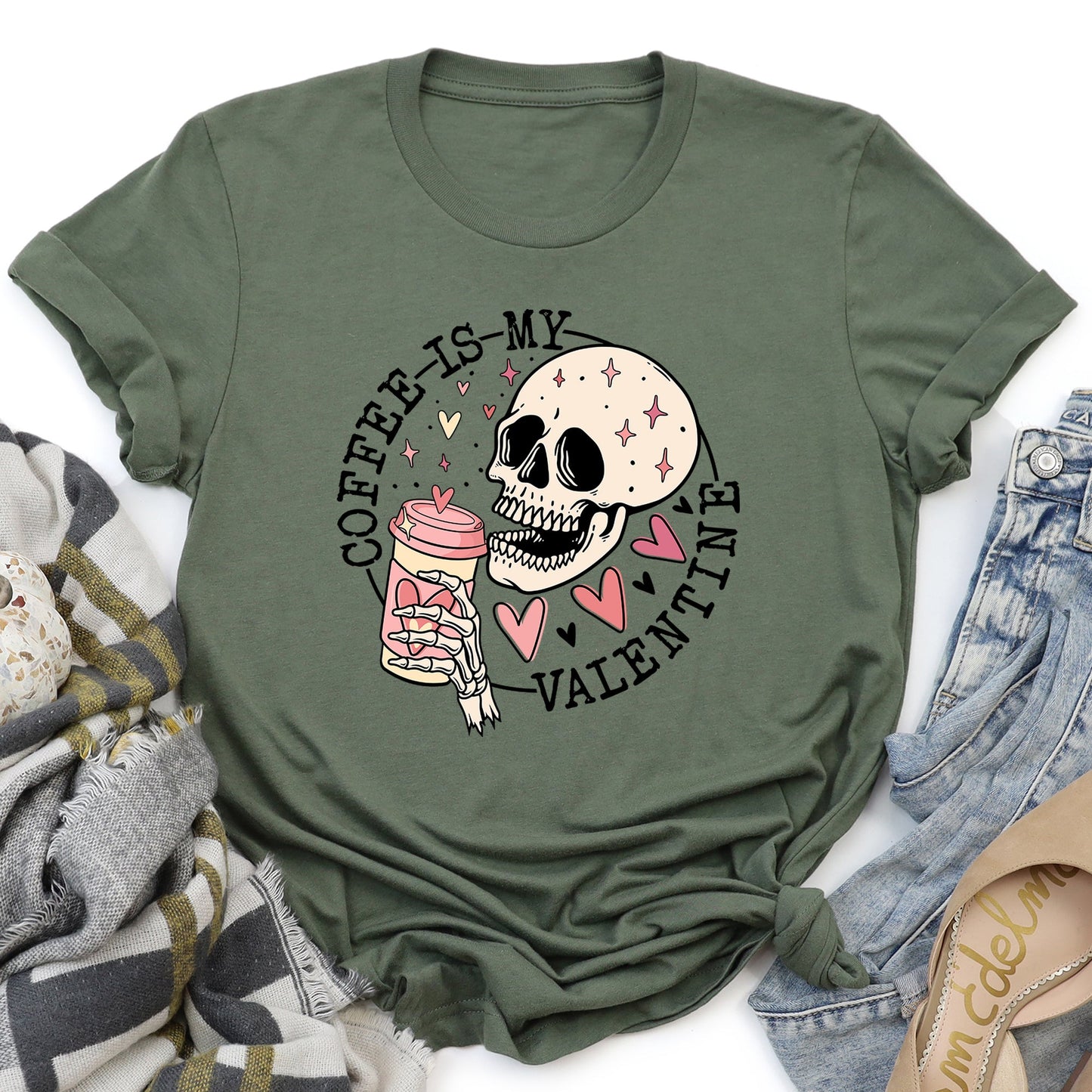 Coffee Is My Valentine, Skeleton, Caffeine, Super Soft Tshirt, Valentine's Day