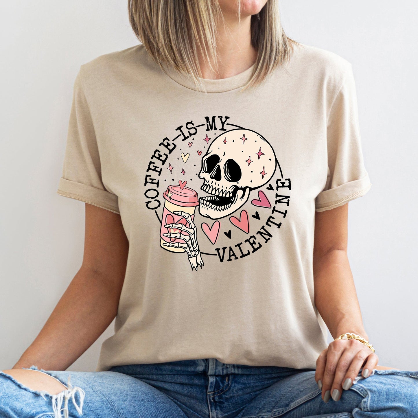 Coffee Is My Valentine, Skeleton, Caffeine, Super Soft Tshirt, Valentine's Day