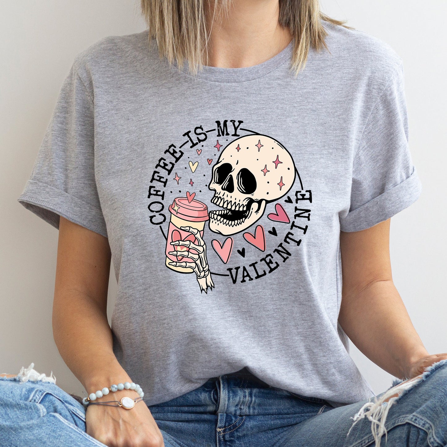 Coffee Is My Valentine, Skeleton, Caffeine, Super Soft Tshirt, Valentine's Day