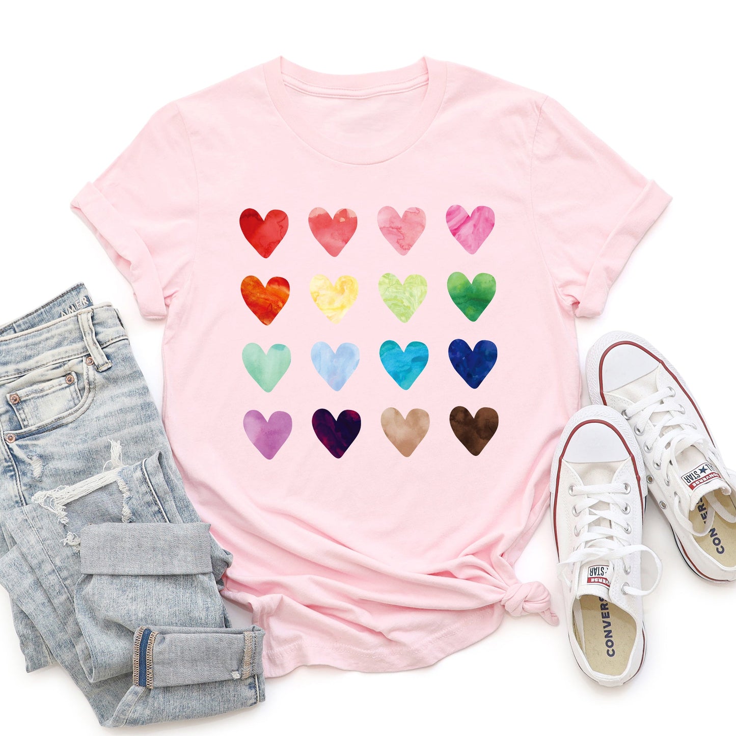 Colorful Hearts, Rainbow, Love, Super Soft Tshirt, Valentine's Day