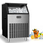 Commercial Ice Maker, Freestanding Square Ice Cube Maker 265lbs/24h, 55lbs Storage Bin, Full Heavy Duty Stainless Steel Construction