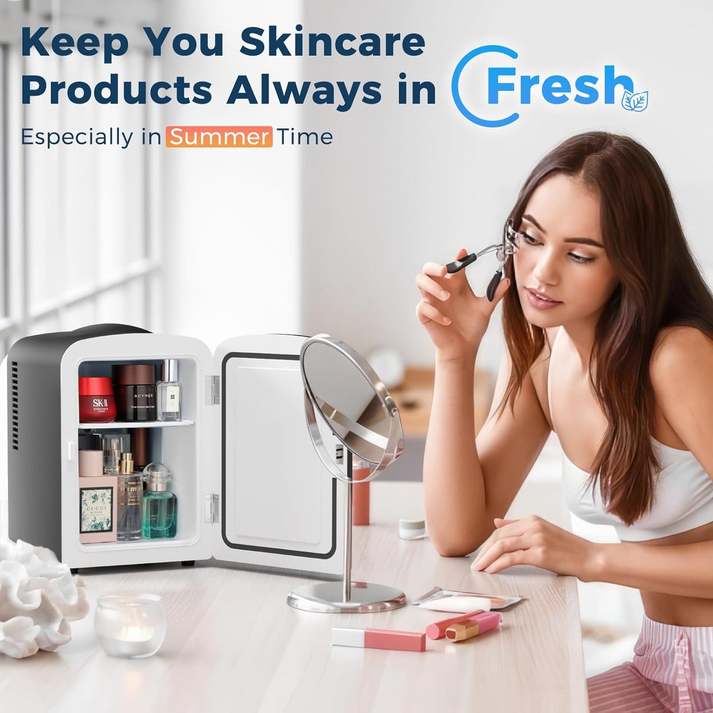 Compact Refrigerator, Portable Mini Fridge, Skin Care 4L Capacity/6 Cans F3404