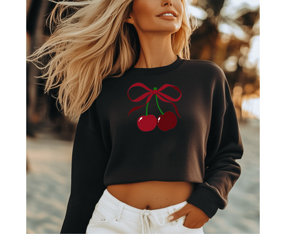 Customizable: Coquette Cherry Cropped Fleece Crew