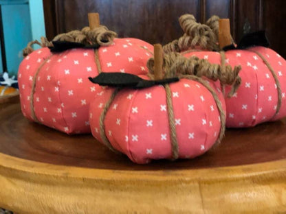 Coral Criss Cross Fabric Pumpkin- 3 Sizes