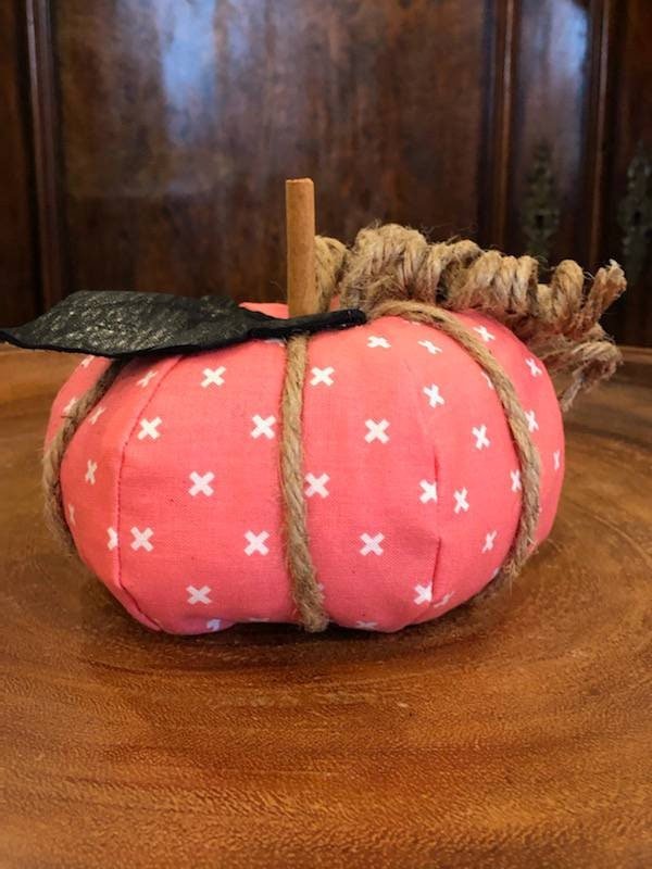 Coral Criss Cross Fabric Pumpkin- 3 Sizes