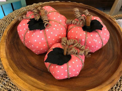 Coral Criss Cross Fabric Pumpkin- 3 Sizes