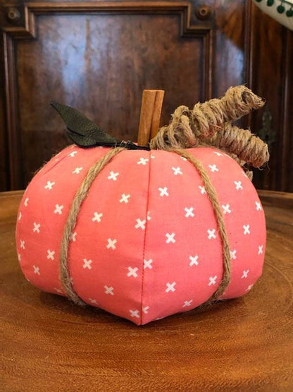 Coral Criss Cross Fabric Pumpkin- 3 Sizes