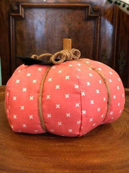 Coral Criss Cross Fabric Pumpkin- 3 Sizes