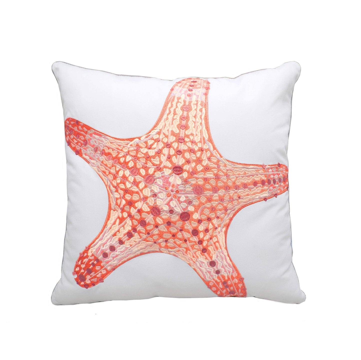 Coral Embroidered Starfish Indoor/Outdoor Pillow