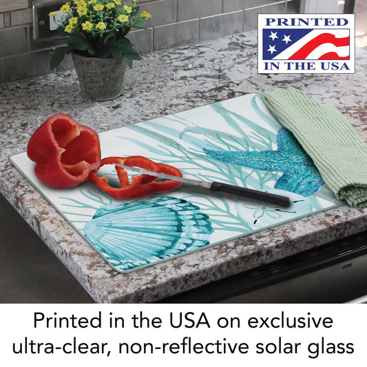 Coral Life Glass Counter Saver & Cutting Board – 15" x 12"