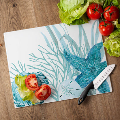 Coral Life Glass Counter Saver & Cutting Board – 15" x 12"