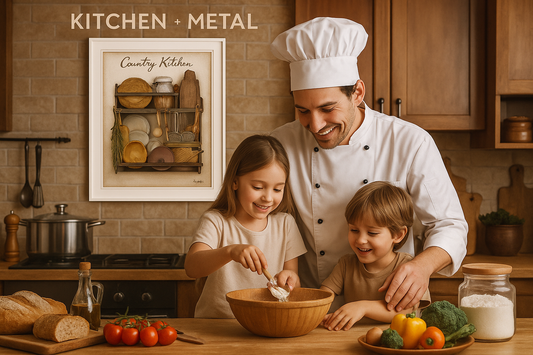Country Kitchen Artwork Family Cooking Scene