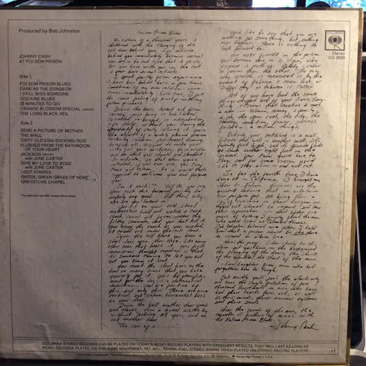 At Folsom Prison (VINYL) | Excellent+ (EX+) Very Good (VG)