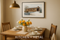 Covered Bridge Winter Scene Art in Kitchen + Metal Dining Room Setting