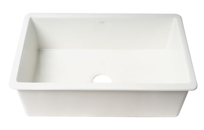 ALFI brand ABF3018UD ABF3018UD-W White 30" x 18" Fireclay Undermount / Drop In Kitchen Sink w Grid