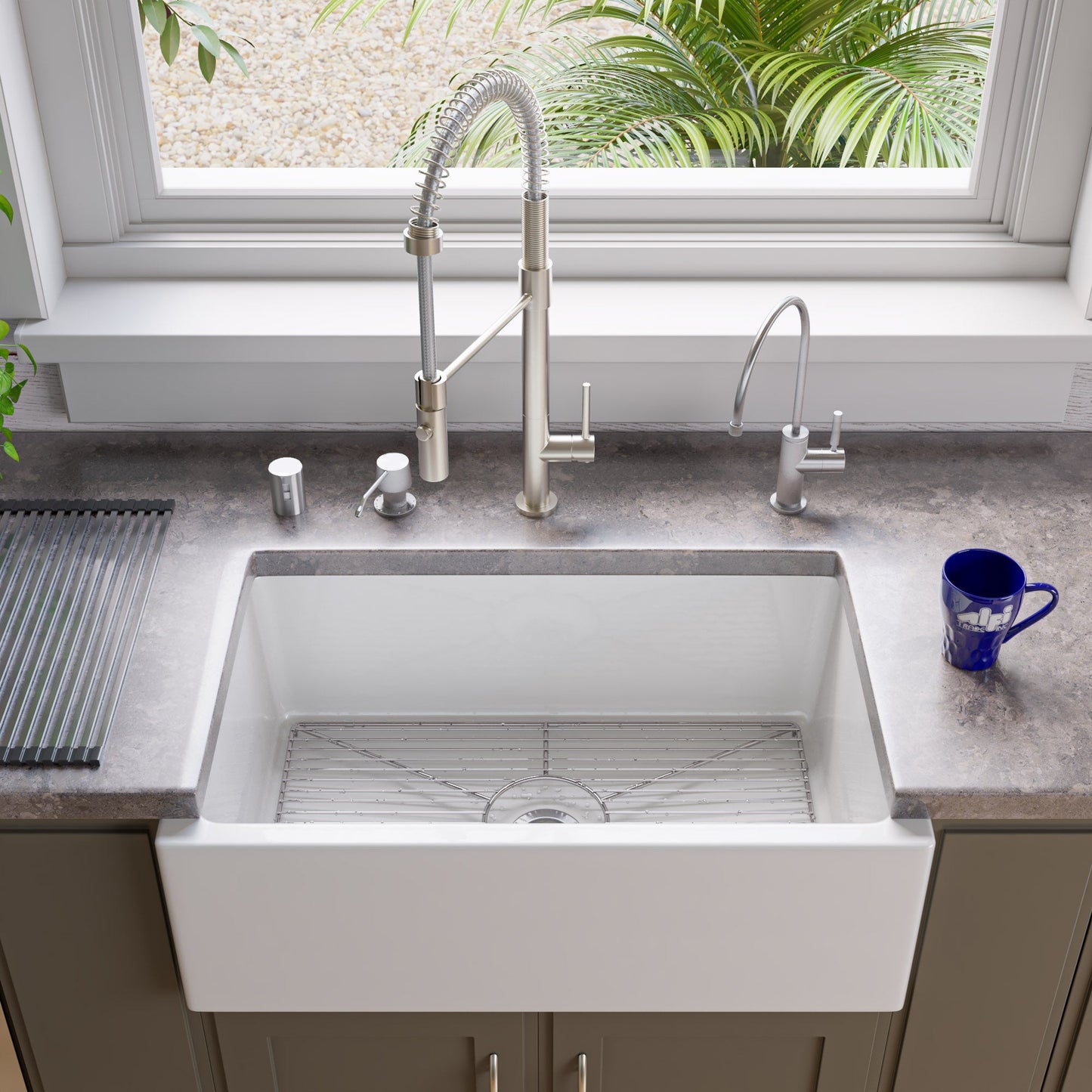 ALFI brand AB3018SB Smooth Apron Thick Wall Fireclay Single Bowl Farm Sink