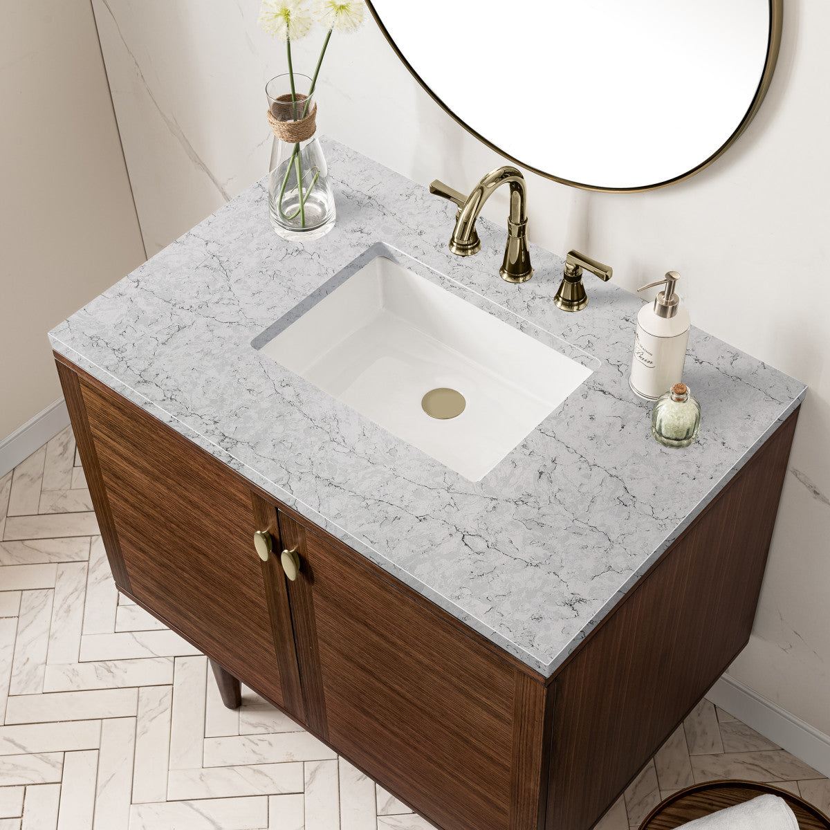 Amberly 36" Single Vanity Cabinet, Mid-Century Walnut